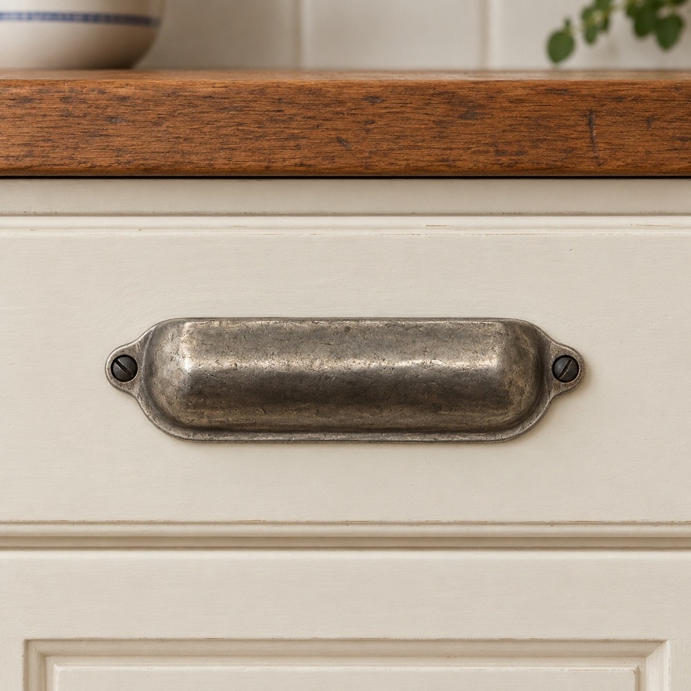 Rejuvenation Vernon 4" Pewter Bin Pull Made in Italy Cabinet Drawer Hardware